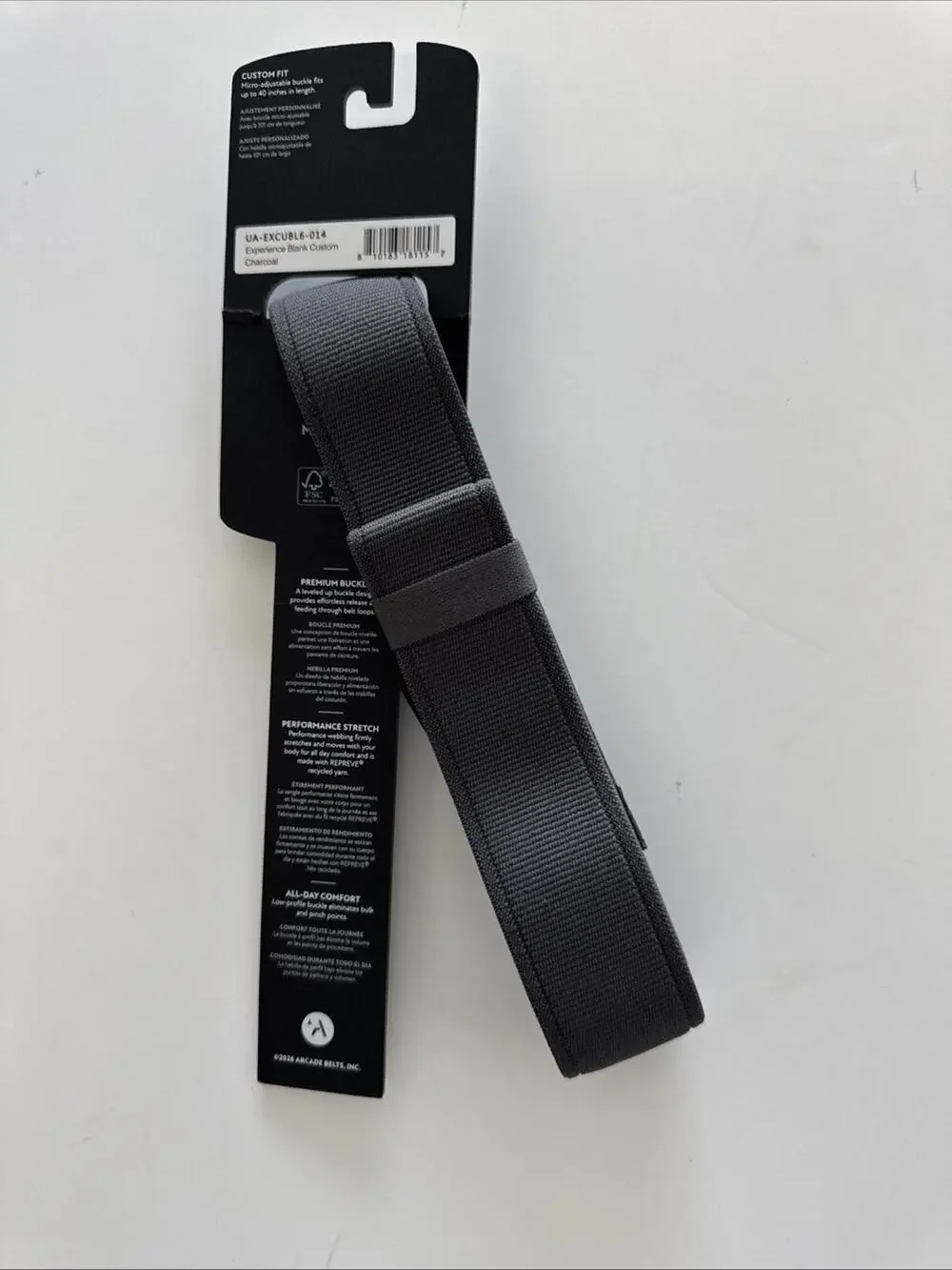 Arcade Life Style Belt Adjustable 40” In Lenght Experience Blank Custom Charcoal